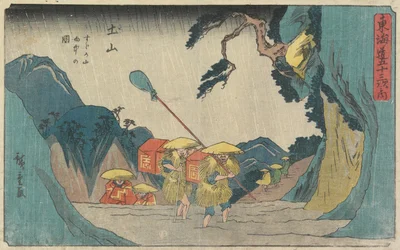 Chovendo na Montanha Suzuka em Tsuchiyama, 1841-42 (impressão xilogravura colorida)