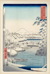 Margem do rio em Sukiya em Edo (Tōto Sukiya-gashi), da série Trinta e seis vistas do Monte Fuji (Fuji