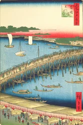 Ponte Ryogoku e a Grande Margem do Rio, no. 59 de Cem Vistas famosas de Edo, 1856 (impressão a cores em xilogravura)