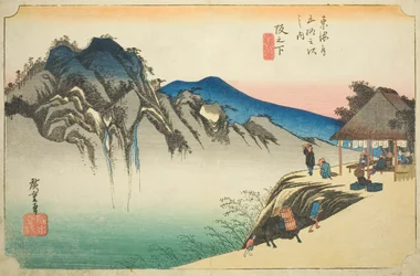 Sakanoshita: Pico da Montanha Fudesute (Sakanoshita, mina Fudesute), da série "Cinquenta e três estações do Tokaido (Tokaido gojusan tsugi no uchi)", também conhecido como Hoeido Tokaido