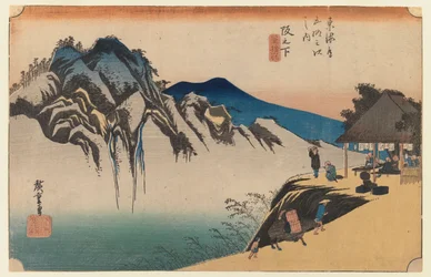 Sakanoshita: o Throwing Away the Brush Peak, placa 49 da primeira série Tokaido, c.1834 (impressão xilogravura colorida)