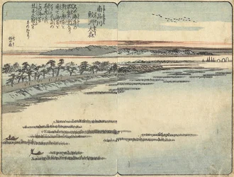 Praia de Samezu, em O_mori, ao sul de Shinagawa, entre 1850 e 1853