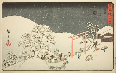 Seki—Não. 48, da série "Cinquenta e três estações do Tokaido (Tokaido gojusan tsugi)", também conhecido como Reisho Tokaido