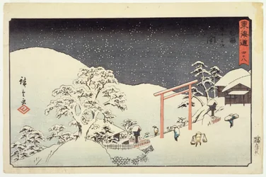 Seki, de Reisho Tokaido, 1850 (impressão a cores em xilogravura)