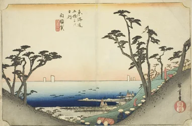 Shirasuka: Vista de Shiomi Slope (Shirasuka, Shiomizaka zu), da série "Cinquenta e três estações do Tokaido (Tokaido gojusan tsugi no uchi)", também conhecido como Hoeido Tokaido