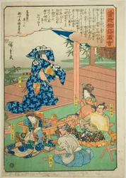 Sukenari (Soga no Juro) dançando antes de Suketsune, da série "Illustrated Tale of the Soga Brothers (Soga monogatari zue)"