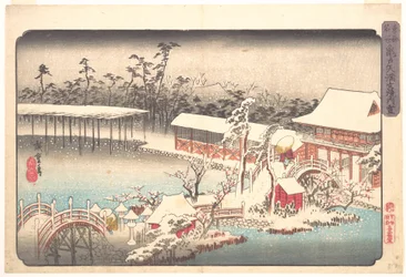 Santuário Tenmangū em Kameido sob a neve