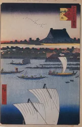 Templo de Teppozu e Tsukiji Monzeki Cem vistas famosas de Edo, 1856-1858
