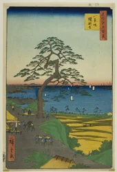 O pinheiro de Hakkeizaka (Hakkeizaka Yoroikakematsu), da série "Cem vistas famosas de Edo (Meisho Edo hyakkei)"