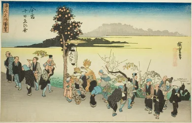 O Festival de Ebisu no décimo dia do primeiro mês em Imamiya (Imamiya Toka Ebisu), da série "Famous Views of Osaka (Naniwa meisho zue)"