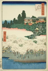 Te Four Pavilions Oto Dango So Pe, Sendagi (Sendagi Dangozaka Hanayashiki), de Te Celliers ``Ridge d Red Fa Networks Vistas de Edo (Cem vistas famosas de Edo)