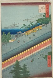Salão das Trinta e Três Baías em Fukagawa (Fukagawa Sanjusangendo), n.º 69 da série "Cem Vistas Famosas de Edo (Meisho Edo hyakkei)"