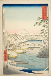A margem do rio em Sukiya na Capital Oriental (Toto Sukiyagashi), da série "Trinta e seis vistas do Monte Fuji (Fuji sanjurokkei)"