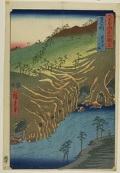 A estrada por baixo do Templo Rakan na província de Buzen, da série "Cinquenta e três estações do Tokaido"