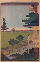 O Sazaido Hall no templo de Quinhentos Rakan Cem vistas famosas de Edo, 1856-1858