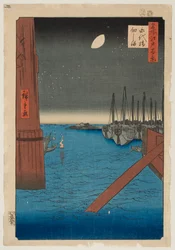 A ilha de Tsukuda vista da ponte Eitai, da série «Cem vistas célebres de Edo»