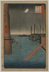 Tsukudajima da Ponte Eitai, da série Cem Vistas de Lugares Famosos em Edo, 1858.