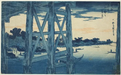Lua Crepuscular na Ponte Ryogoku (Ryogoku no yoizuki), da série "Vistas Famosas da Capital Oriental (Toto meisho)"
