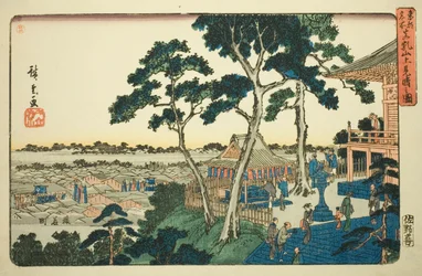 Vista do topo da colina Matsuchi (Matsuchiyama ue miharashi no zu), da série "Lugares famosos na capital oriental (Toto meisho)"