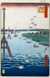 Vista da costa de Shiba Cem vistas famosas de Edo, 1856-1858.