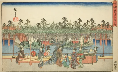 Glicínias em Kameido (Kameido Tenjin fuji hana), da série "Lugares Famosos na Capital Oriental (Toto meisho)"