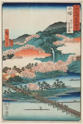 Província de Yamashiro: Ponte Togetsu no Monte Arashi (Yamashiro, Arashiyama Togetsukyo), da série "Lugares famosos das sessenta províncias (Rokujuyoshu meisho zue)"