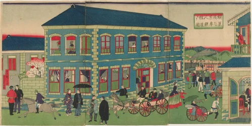 Imagem do Comboio a Vapor dos Estabelecimentos Estrangeiros de Yokohama, era Meiji