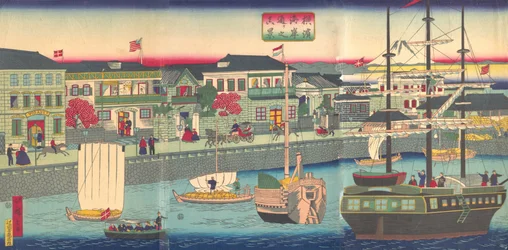 Veja a teoria do mar t membro Yokohama Departamento de Polícia da Prefeitura de Yokohama da margem do rio, 5º portão, 1870.