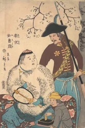 Russos e um chinês inscrevendo um leque, 12º mês, 1860.