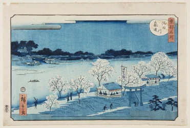 Aterro Mimeguri no rio Sumida (Sumidagawa Mimeguri tsutsumi) (impressão em bloco de madeira colorida)