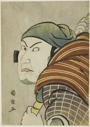 O ator Kataoka Nizaemon Vll como Iyo no Taro na peça "Seiwa Nidai Oyose Genji", apresentada no Teatro Miyako no décimo primeiro mês de 1796