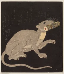 Ichikawa Danj?r? VII com um disfarce de rato, segurando um pergaminho mágico