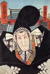 Moronao, o vilão de &39;Chushingura&39; (a história dos quarenta e sete ronins, samurai sem mestre), feita em 1852 (impressão em xilogravura a cores)