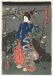 Rapariga sob flores de cerejeira, c.1838-80 (nishiki-e, xilogravura multicolorida)