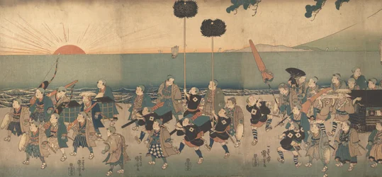 Meninos encenando uma procissão de Daimyo, século XIX.