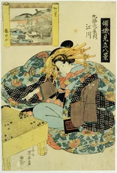 Egawa da Casa Maruebiya, ilustração da série "As cortesãs personificando as oito visões do Japão", c.1829 (xilogravura a cores)