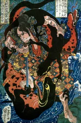 Iwanuma Kichirokurō Nobusato Series: Um dos Oito Oito Heróis da Margem de Água do Nosso País (Honchō Suikoden gōketsu happyakunin no hitori), c.1836