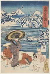 Kaga: Yuki, c.1833 (xilogravura, tinta e cor sobre papel)