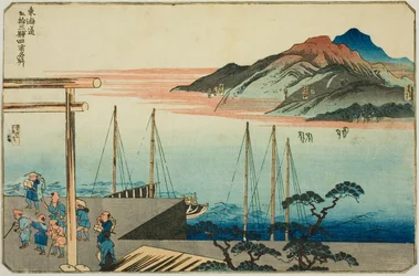 Miya, Kuwana, Yokkaichi e Ishiyakushi, da série "Lugares Famosos nas Cinquenta e Três Estações do Tokaido, Quatro Estações (Tokaido gojusan eki yonshuku meisho)"