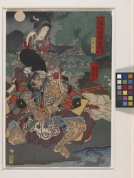 Rokuyosai Kuniyoshi Jiman; Shakku (impressão em bloco de madeira a cores)