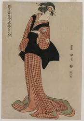 Iwai Kiyotaro Edoya como Okaru da série Pictures of Actors Onstage, 1794.