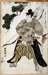 Impressão japonesa: Retrato de um Samurai. Pintura de Toyokuni Utagawa