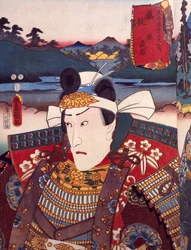 Retrato do ator de teatro Kabuki, ukiyo-e de Utagawa Toyokuni (1769-1825), xilogravura, civilização japonesa, período Edo (1603-1868)