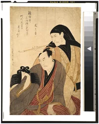 Os atores Ichikawa Ebizo (Danjuro V) e Arashi Hinasuke II, 1800 (woodblock)