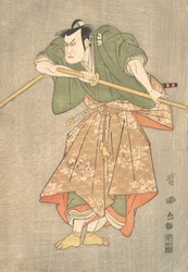 O ator Kataoka Nizaemon em vestes cerimoniais de verde e rosa, ..., ca. 1790-1825.