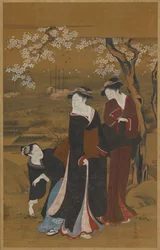 Três mulheres sob uma cerejeira em flor à beira-mar, 1769-1825.