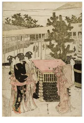 Peregrinação de Ano Novo a Myohoji em Horinouchi, Edo, c.1804-1810 (bloco de madeira sobre papel)