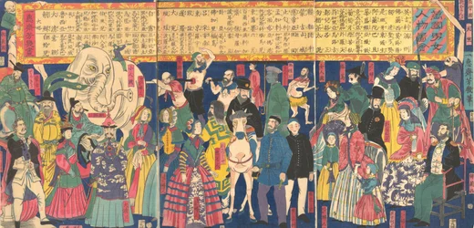 Foto de Homens e Mulheres de todas as Nações Bankoku danjo jinbutsu zue, 4º mês, 1861.