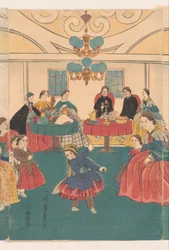 Estrangeiros se divertem em um banquete