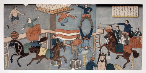 Circo estrangeiro em Yokohama, bar. (1864 (xilogravura colorida à mão)